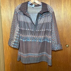 Chic Brown and Blue Plus Size Women's Tunic